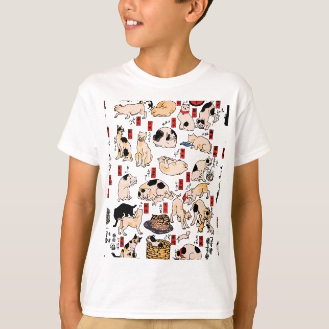 T-shirt chats japonais Ukiyo-e Funny kitty (Devant)