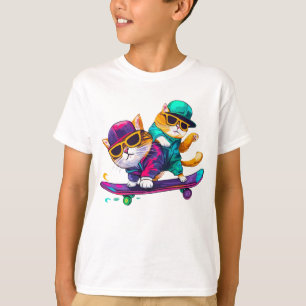 T-shirt Chats Jouer Skateboard porter des lunettes Hip hop