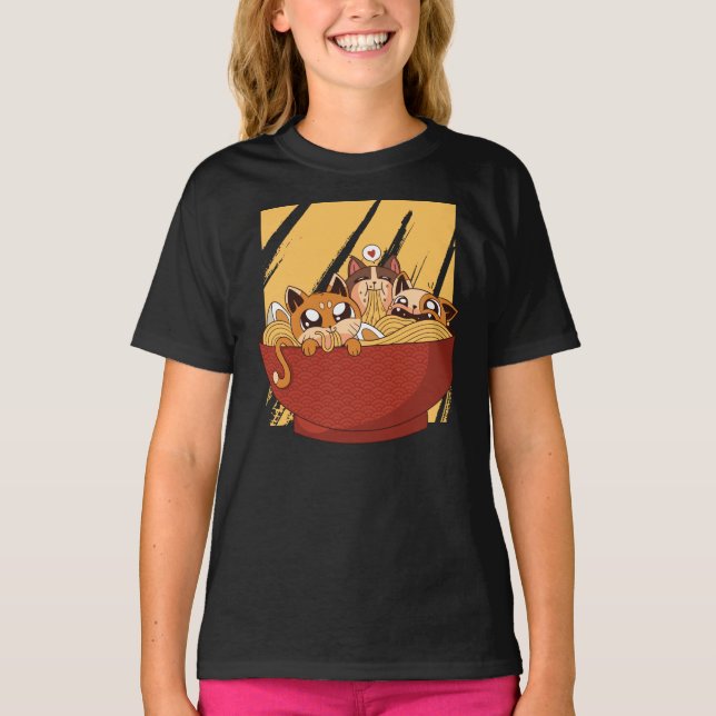 T-shirt Chats Kawaii Ramen (Devant)