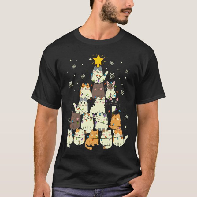 T-shirt Chats mignons Arbre de Noël Drôle (Devant)