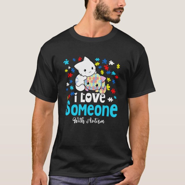 T-shirt Chats mignons J'Aime Quelqu'Un Avec Autisme Couleu (Devant)