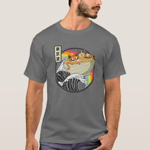 T-shirt Chats mignons Manger Ramen Kanagawa Wave Kawaii An