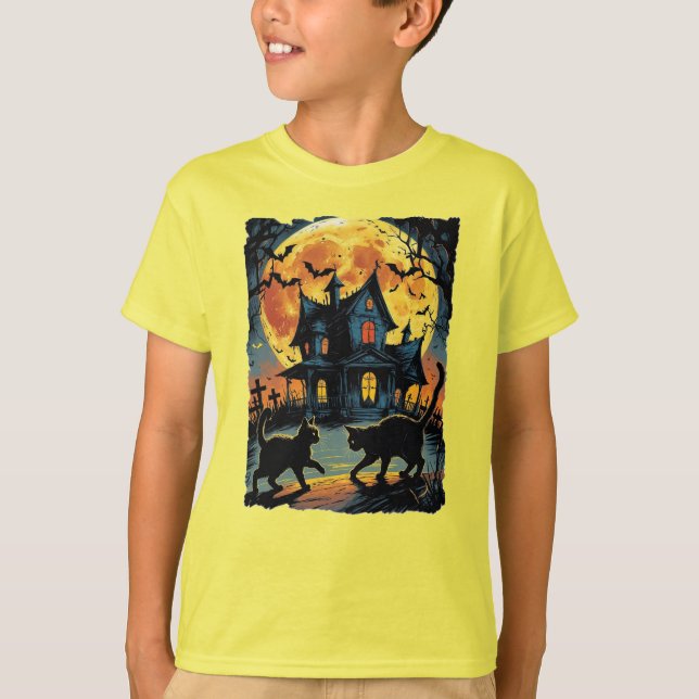 T-shirt Chats noirs à Halloween ! (Devant)