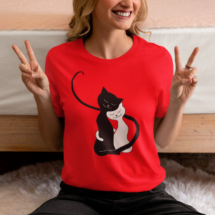 T-shirt Chats noirs et blancs romantiques en amour Valenti