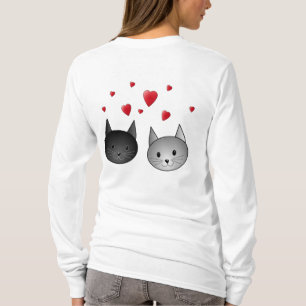 T-shirt Chats noirs et gris mignons, avec des coeurs