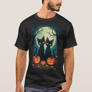 T-shirt Chats noirs et Jack-O'-Lanterns sous la Pleine lun