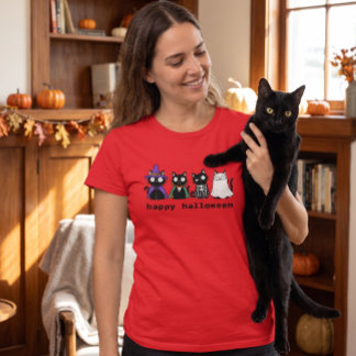 T-shirt Chats noirs mignons Joyeux Halloween Vintage Rétro