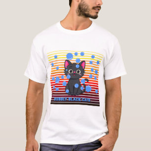 T-shirt Chats noirs pétillants Art de bulles Rétro Mignon