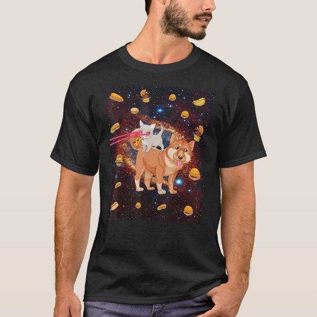 T-shirt Chats Oeil Laser Dans L'Espace Chat Chien Manger P (Devant)