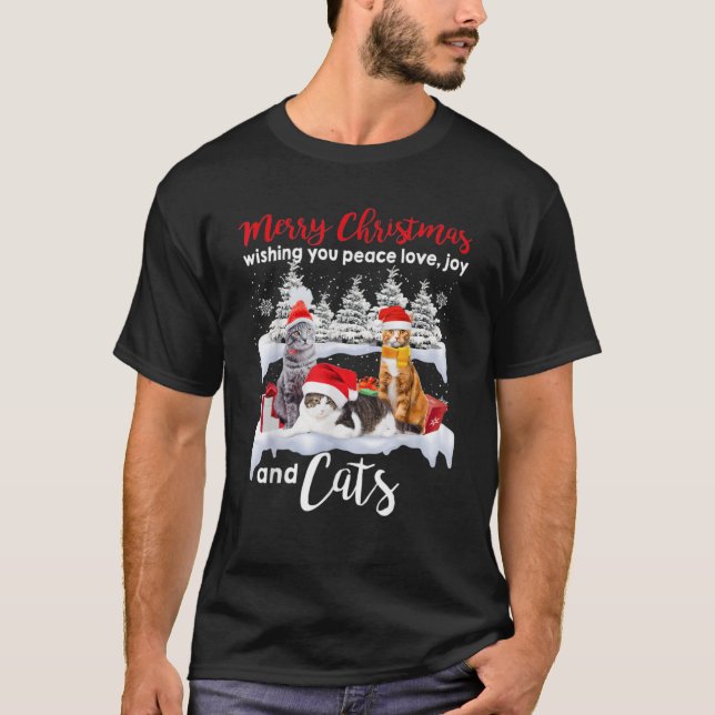 T-shirt Chats père Noël en hiver neige Noël340 (Devant)