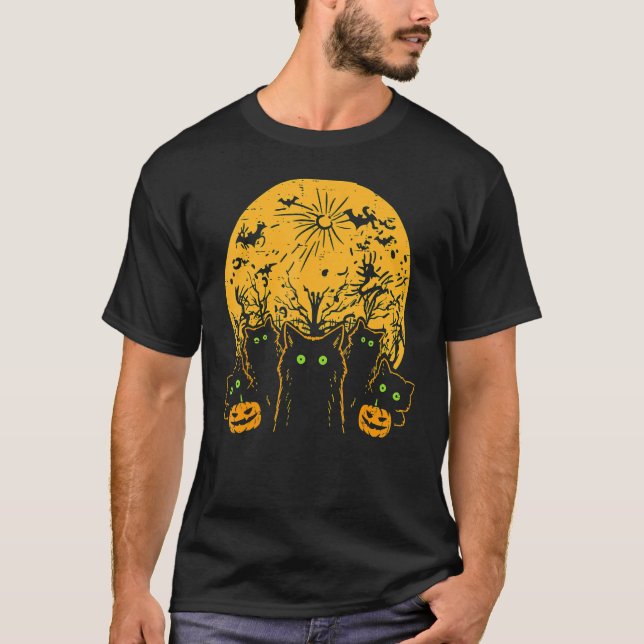 T-shirt Chats Pleine lune Halloween Animal Animaux Animaux (Devant)