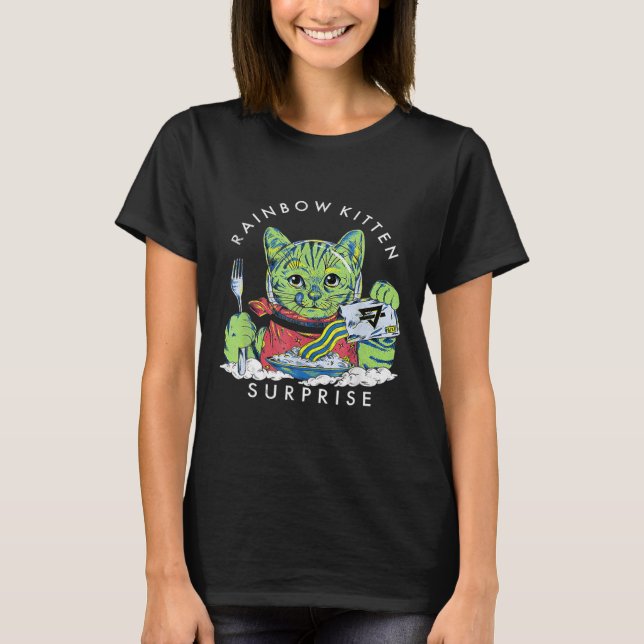 T-shirt Chats Rainbow Kitten Surprise mignonne Manger Retr (Devant)