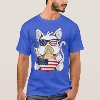 T-shirt Chats Ramen Anime Drapeau américain 4 juillet 