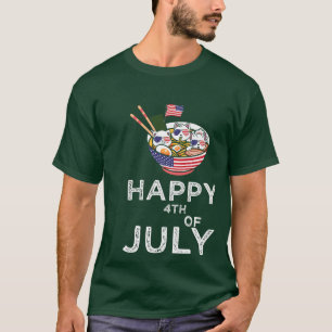 T-shirt Chats Ramen Anime Drapeau Américain USA Funny 4th