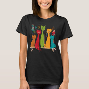T-shirt Chats Rétro Modernes de Milieu de Siècle Style 50s