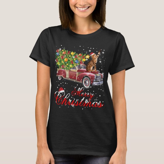 T-shirt Chats Rides Camion Rouge Pajama de Noël (Devant)