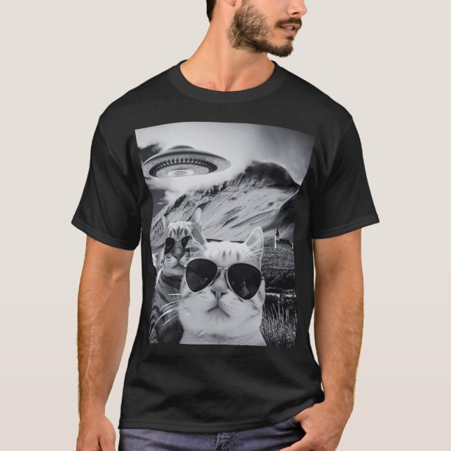 T-shirt Chats selfie avec Alien OVNI drôles cadeaux de cha (Devant)