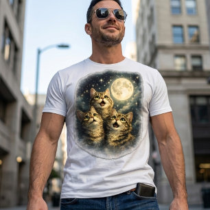 T-shirt Chats Tigres Contemplant la Pleine Lune et les Éto
