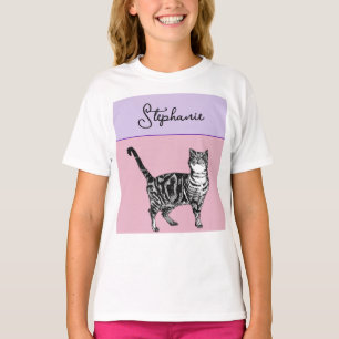 T-shirt Chats Tigrés Pastel Chats Filles Rose Rose Clair A