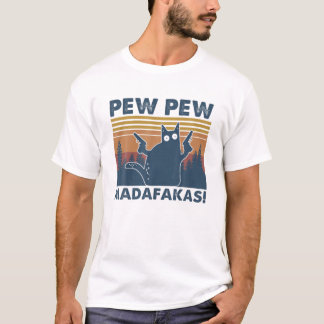 T-shirt Chats vintages Pew Pew Madafakas Funny Crazy Cat L