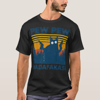 T-shirt Chats vintages Pew Pew Madafakas Funny Crazy Cat L