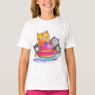 T-shirt Chats Whimsical avec gâteau d'anniversaire