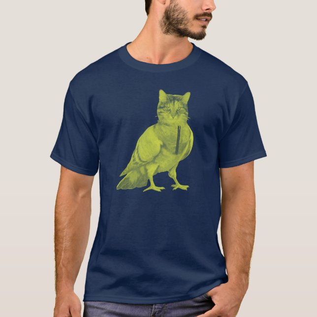 T-shirt Chatte amusant portant un pigeon faisant du dessin (Devant)