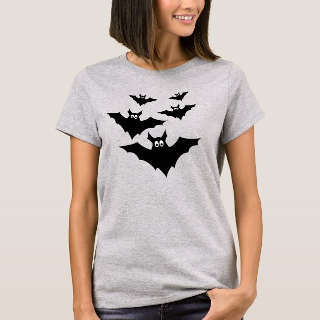 T-shirt Chatte chauves-souris halloween femme à manches lo (Devant)