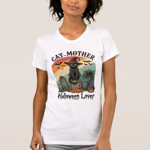T-shirt Chatte Mère Amoureuse d'Halloween Chapeau de Sorci