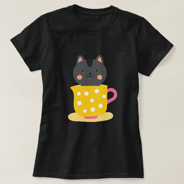 T-shirt Chatte mignonne en dessin animé sur la menthe (Design devant)