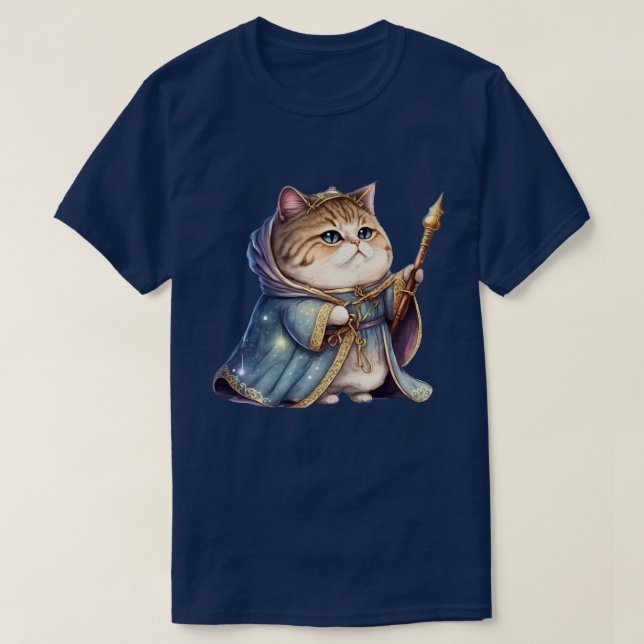 T-shirt chatte royale mignonne portant un manteau bleu et  (Design devant)
