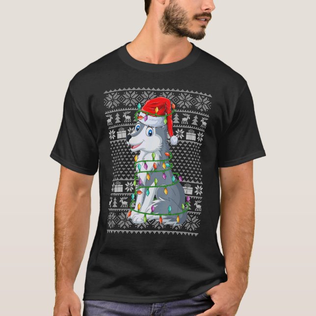 T-shirt Chaud moche style Noël Lumières Père Noël Wolf Chr (Devant)