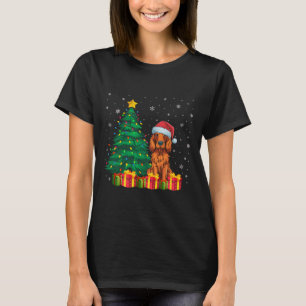 T-shirt Chaud Setter irlandais Santa Hat Feux de Noël Chie