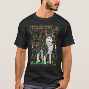 T-shirt Chaud Xmas moche style lumière Sibérien Husky Chie
