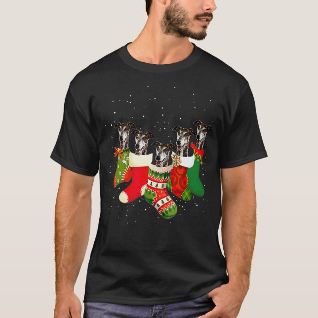 T-shirt Chaussettes de Noël Greyhound Drôle Adulte Greyhou (Devant)