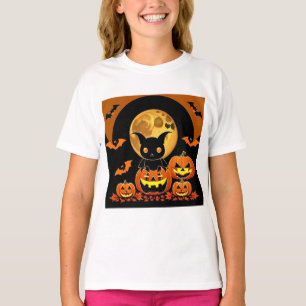 T-shirt Chauve-souris de dessin animé et citrouilles sous
