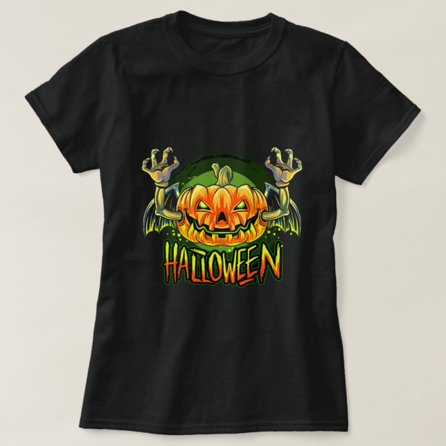 T-shirt chauve-souris vampire avec tête citrouille hallowe (Design devant)