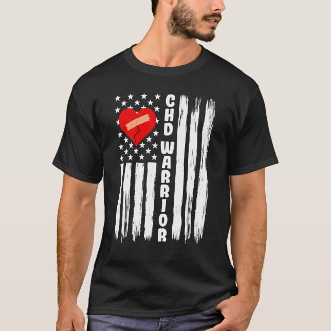 T-shirt CHD Warrior US Drapeau Maladie cardiaque congénita (Devant)
