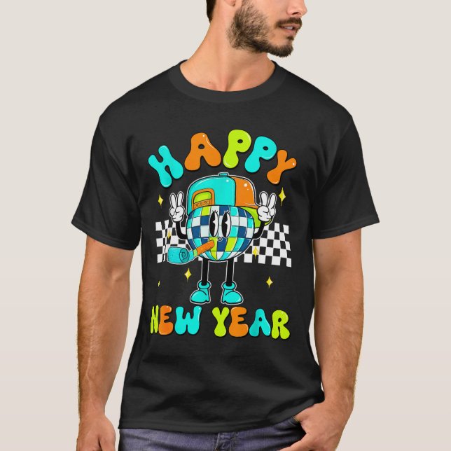 T-shirt Checkered Happy New Year 2026 Disco Ball New Year  (Devant)