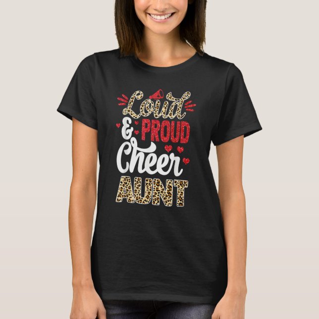 T-shirt Cheer Aunt Biggest Fan Leopard Print And Pom Pom (Devant)