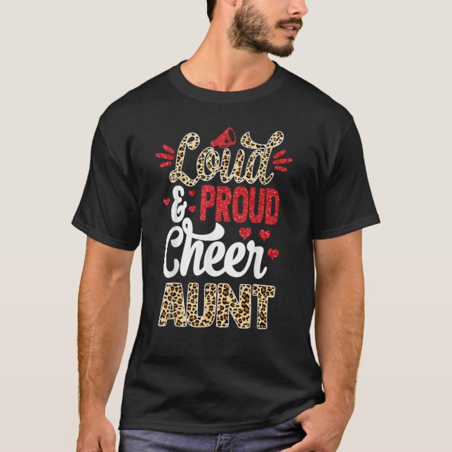 T-shirt Cheer Aunt Biggest Fan Leopard Print And Pom Pom (Devant)
