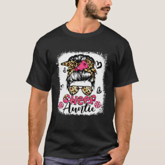T-shirt Cheer Auntie Leopard Cute Messy Bun Hair Cheerlead