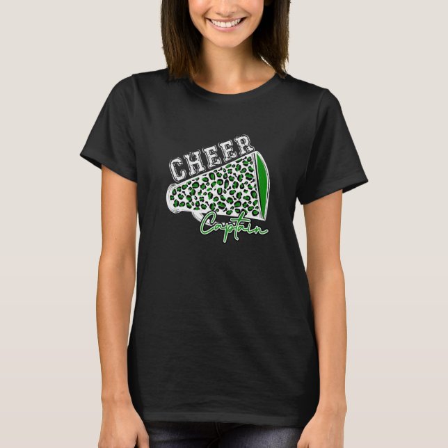 T-shirt Cheer CAPTAIN Leopard Cheetah Megaphone Green Tren (Devant)