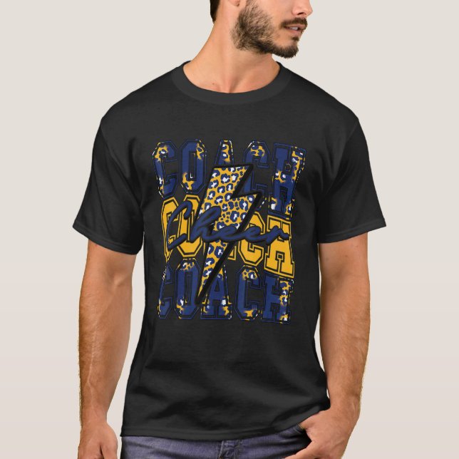 T-shirt Cheer Coach Lightning Bolt Cheer Leopard Navy Gold (Devant)