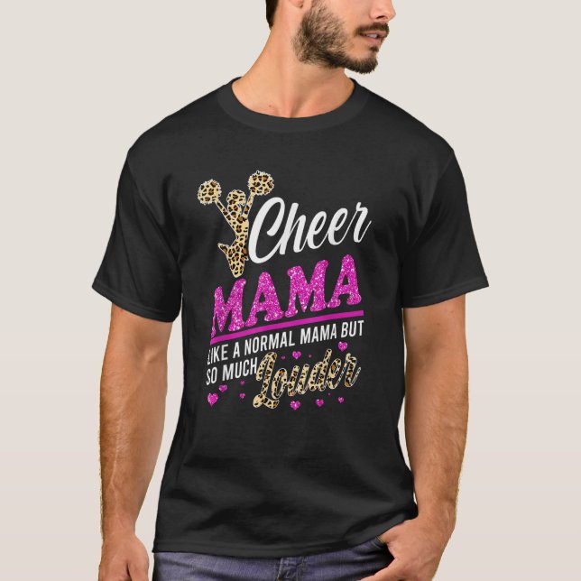 T-shirt Cheer Mama Biggest Fan Leopard Print And Pom Pom 1 (Devant)