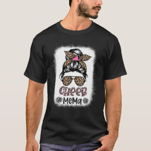 T-shirt Cheer mema Leopard Messy Bun Cheerleader Bleached