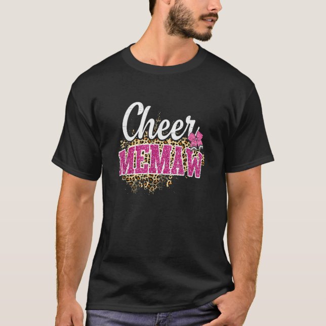 T-shirt Cheer Memaw Biggest Fan Leopard Print And Pom Pom (Devant)