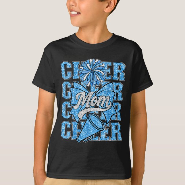 T-shirt Cheer Mom Mama Bow Srt Cheerleading Squad Blue Che (Devant)