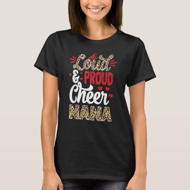 T-shirt Cheer Nana Biggest Fan Leopard Print And Pom Pom (Devant)