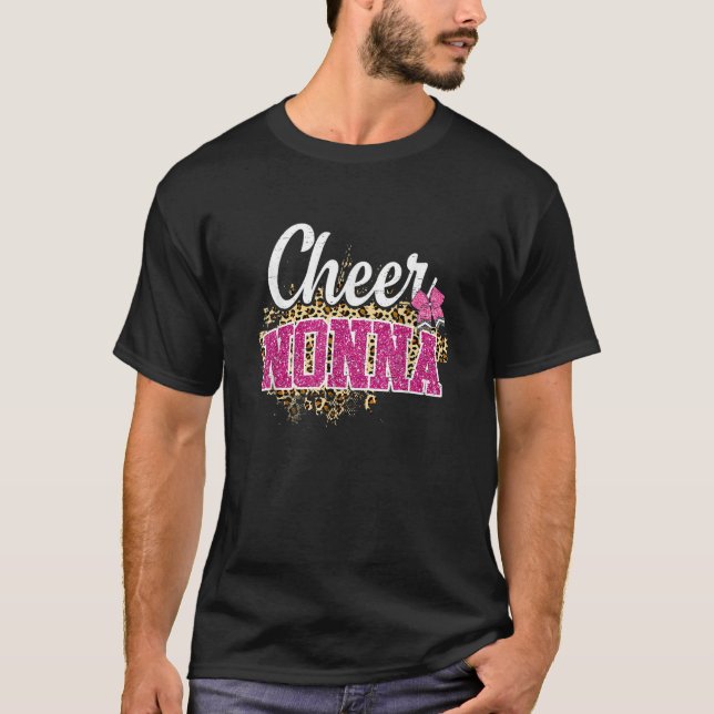 T-shirt Cheer Nonna Biggest Fan Leopard Print And Pom Pom (Devant)